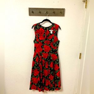 Eva Rose dress, Roses on black background, Large